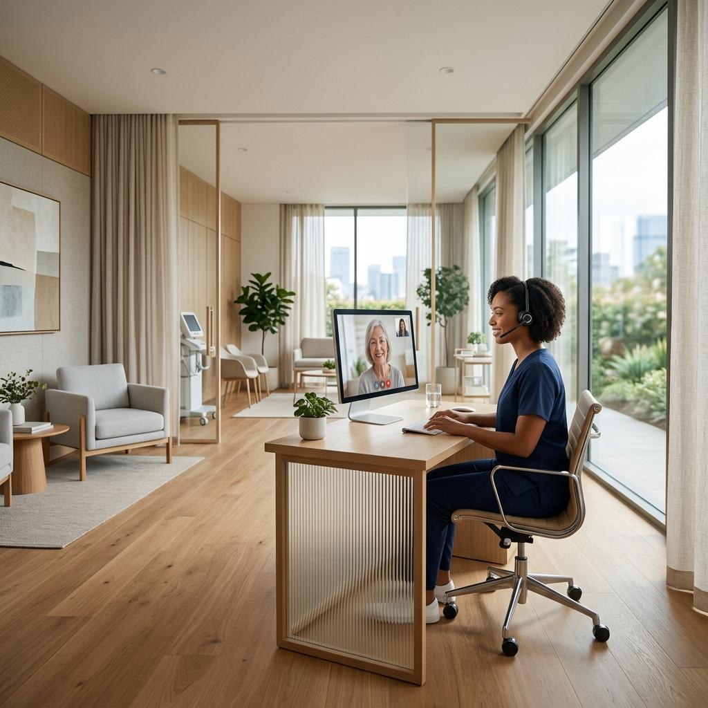 Bright, luxury medical telehealth clinical environment