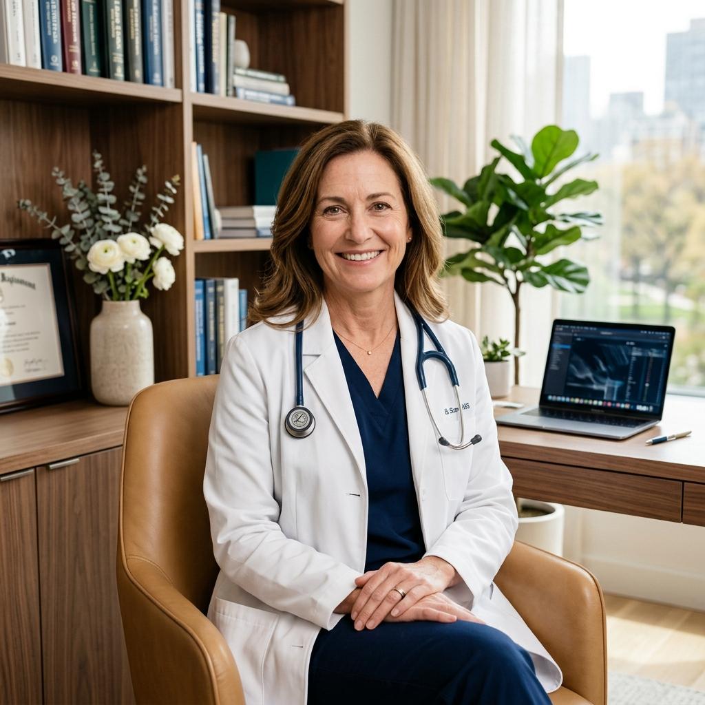 Compassionate medical professional consulting in a bright clinical office