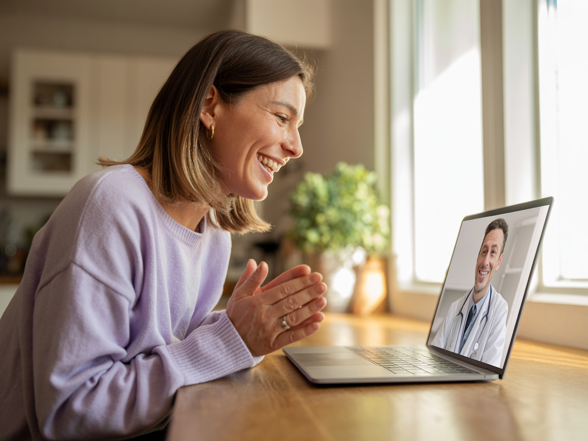 Patient on a telehealth video call with her licensed provider
